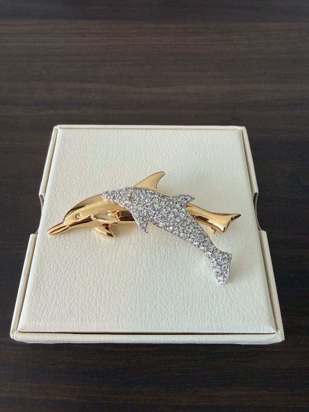 Swarovski SCS Dolphins Brooch 1990 Limited Edition Gold Pave Crystal